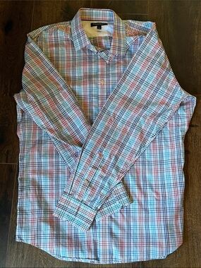 Banana Republic Plaid Dress Shirt - Teal, Navy Blue & Red